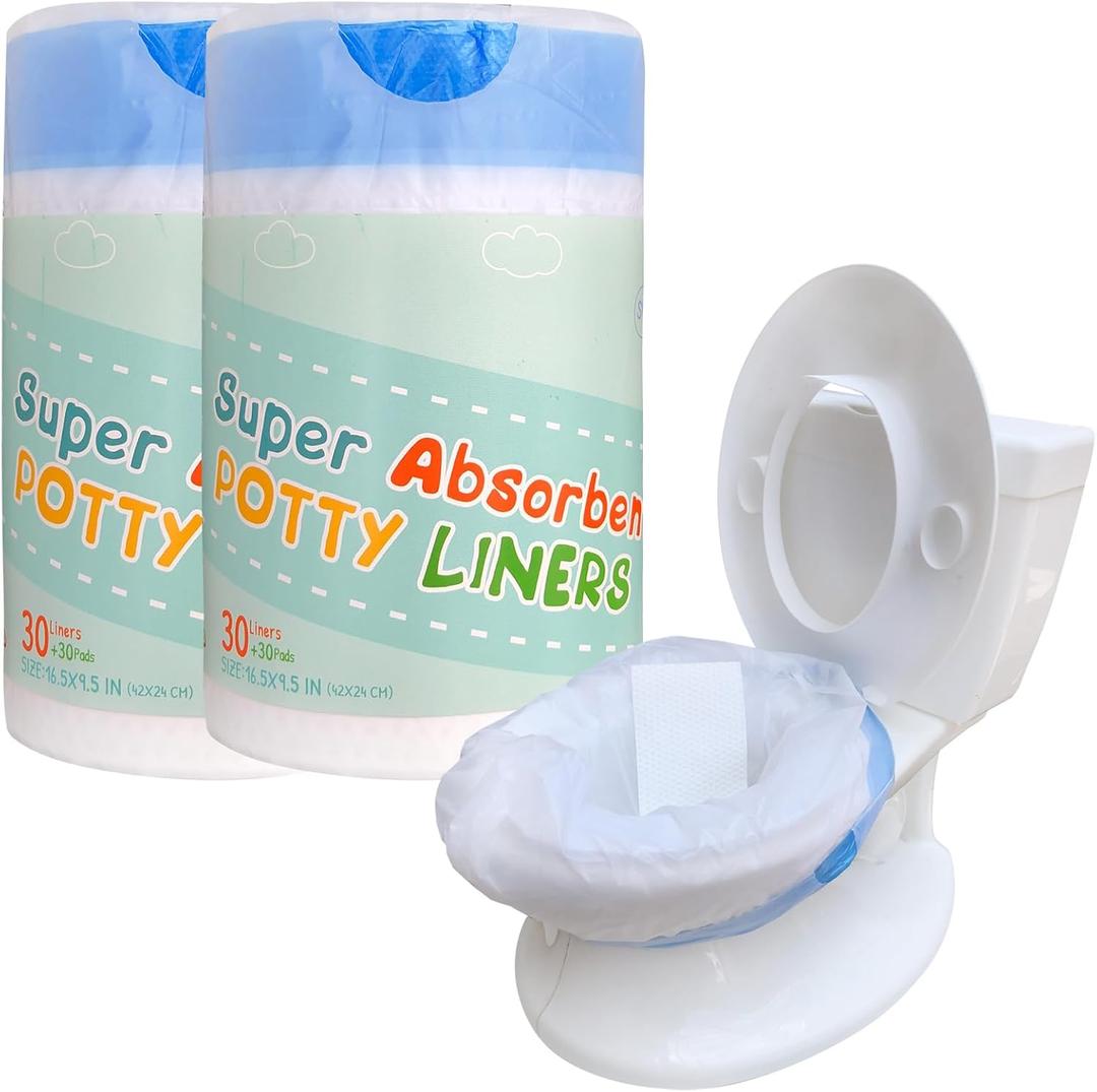 Disposable Potty Liners Travel Leak-Proof Bags for Kids Children and Toddlers, Drawstring Training Toilet Seat Liner Bags Absorb Odors & Water Strongly(60 Count)