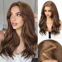 HAIRCUBE 13x6 HD Lace Front Wig Synthetic 22 Inch Honey Brown Long Wave Layered Glueless Wig for Women, Natural Look Daily Wear