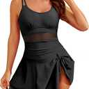 One Piece Swim Suits for Women 2026 Swimdress Tummy Control Adjustable Straps Swim Dress Swimsuits Swimwear (Black, L)