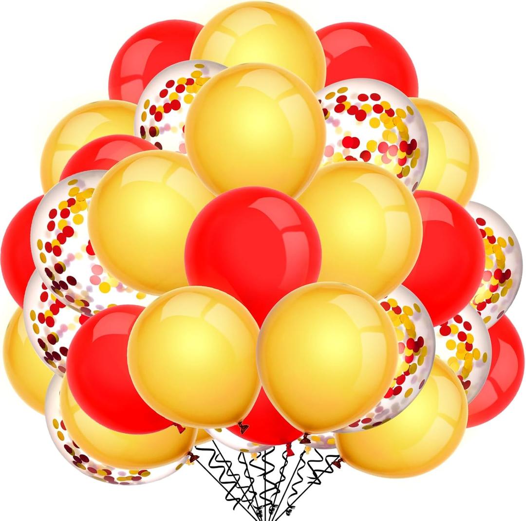 TecUnite 80 Pcs Red and Yellow Confetti Balloons 12 Inch for Wedding Event Party Arch Balloons Baby Shower Birthday Party Decorations Supplies