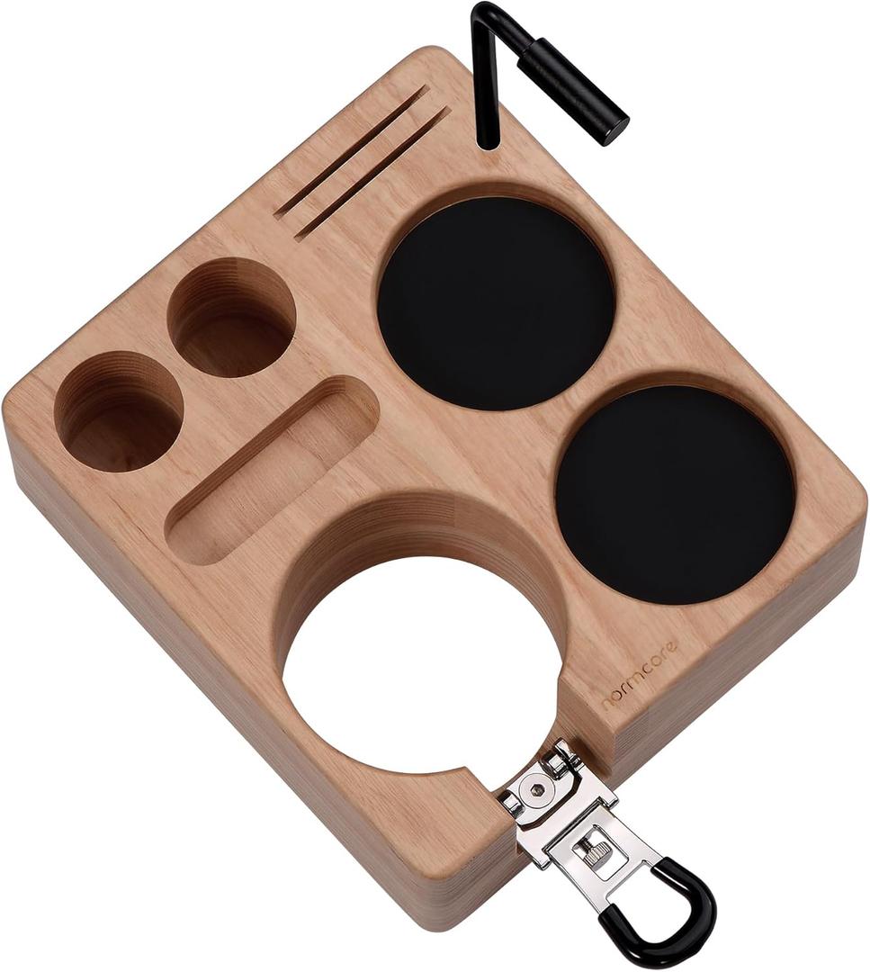Normcore Compact Tamping Station, Tamper WDT Holder Portafilters Stand, Espresso Accessory Tool Organizer For 58mm Coffee Machine, Adjustable Height, Solid American Ashwood (White)