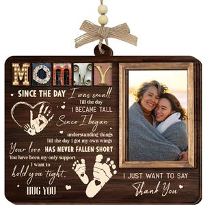 3 x Tiny Detalles Mothers Day Gifts for Mom from Daughter Son, Wooden Picture Frame Ornament, Grandma Gift, Birthday Gifts for Mom, Personalized Photo Keepsake, Hanging Car Decor