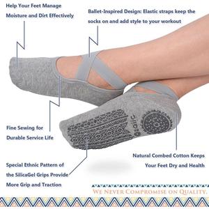 Ozaiic Yoga Socks for Women Non-Slip Grips & Straps, Ideal for Pilates, Pure Barre, Ballet, Dance, Barefoot Workout, Grey