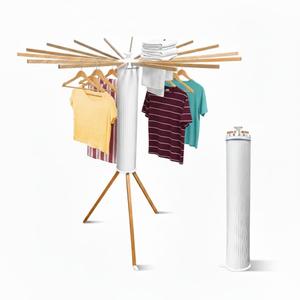 Step Up Tripod Octopus Laundry Drying Rack, Portable and Foldable, 16 Wooden Rods with 3 Legs, Indoor and Outdoor Use (Wood)