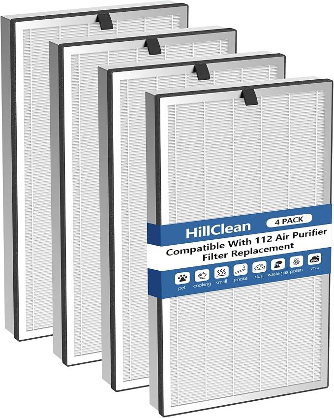 112 Replacement Filter Compatible with MA Series 112 V2.0 Air Purifier for Pollen,Smoke, 3 in 1 True HEPA Activated Carbon Filter, 4 Pack