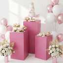 Zonon 3 Pcs Pink Square Pedestal Stands for Party, Metal Display Stands Pillars for Wedding Bridal Ceremony Baby Shower Birthday Party Decorations, 29.5*13.4''(L), 23.6*11.8''(M), 19.7*10.2''(S)