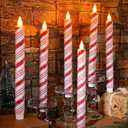 Baquler 6 Pcs Christmas Flameless Taper Candles 10.6 Inch Sea Salt Candy Cane Candles Battery Operated LED Christmas Candlesticks for Xmas Centerpiece Holiday Party Decor