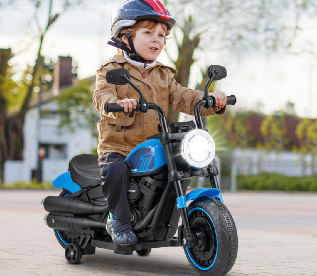 Kids Electric Motorcycle with Training Wheels and LED Headlights