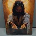 Framed Jesus Canvas Wall Art Jesus Gold Halo Wall Decor Picture Christian Poster Painting Decoration Unique Print Wall Decor Living Room Bedroom Church Home Decor 16x24 Inch Ready to Hang