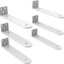 Eurydice Heavy Duty Floating Shelf Brackets, 1/4 inch Thick L Bracket, (12 In 6 Pack White), Holds 200 lb, Rounded Arc Edge, One-Piece, 3 Hole Mounting For Wood Shelves in Kitchen, Garage, Office, DIY