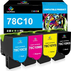 LeciRoba Replacement for Lexmark 78C10K0 78C10C0 78C10M0 78C10Y0 78C10 Toner Cartridge for Lexmark CS421dn CS521dn CS622 CS622de CX421adn CX522 CX522ade CX622ade CX625ade CX625adhe Printer (4-Pack)