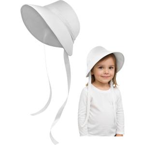 Nicky Bigs Novelties Child Pilgrim Bonnet Hat Colonial Handmaid Felt Hat for Girls Thanksgiving Halloween School Play Costume (White)