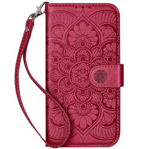 Ateeky Wallet Case for iPhone 13 Pro Max,[RFID Blocking] 3 Card Holder with Credit Card Slot Magnetic Protective Leather Flip Cover for iPhone 13 Pro Max(Red)