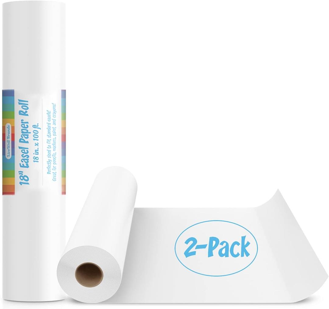 2 Pack of 18-Inch Easel Paper Roll for Arts & Crafts, Fits Most Standard Kids Easels, 100-Foot Rolls, 18" x100'