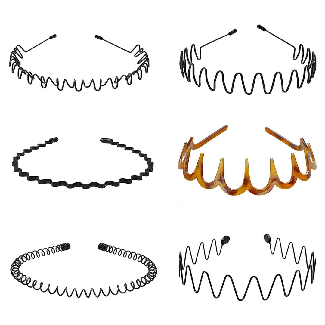 2 x 6PCS Zig Zag Headbands for Women Men Non - Slip Hair Accessories for Slicked - Back Styles, Plastic Hair Bands with Teeth/Spiral Designs for All Occasions