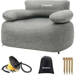 KingCamp Inflatable Couch for Camping, Portable Foldable Eco-Friendly Reach-Certified PVC Liner Air Lounger Blow Up Sofa with Foot Pump, Pegs, Repair Kit & Removable Cover