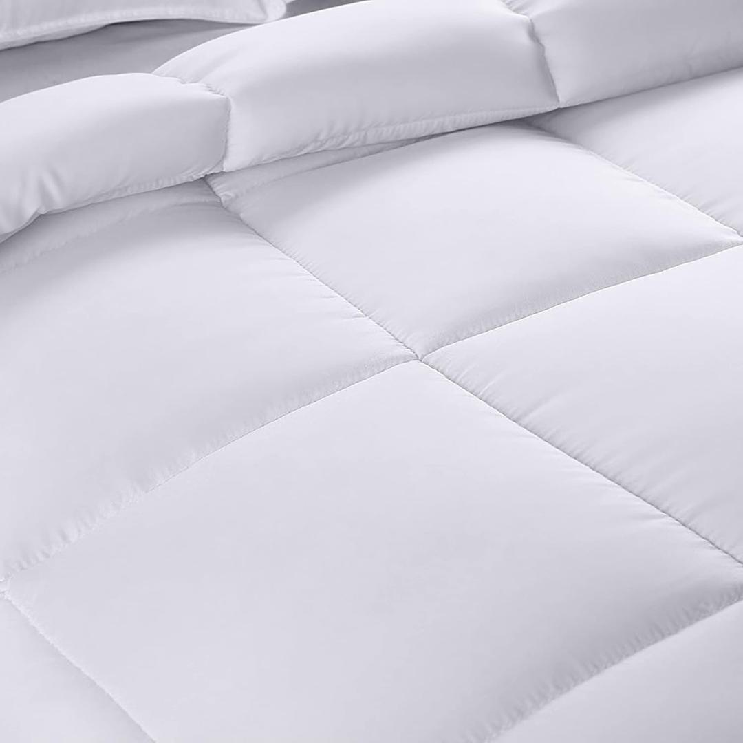 Bedding Comforters Queen Size, All Season Duvet Insert, Down Alternative Box Stitched Bed Comforter with Corner Tabs, Machine Washable (White)