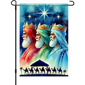 Three Kings Day Garden Flag 12x18 Double Sided Epiphany Outdoor Religious Banner Wise Men Nativity Scene for Christian Yard Lawn Porch Seasonal Display