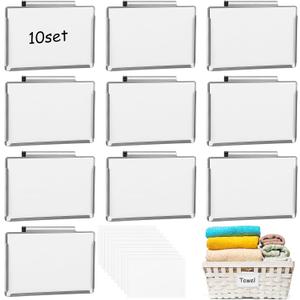 10 Pack Metal Basket Bin Labels Clips,3.54" x 2.36" Stainless Steel Label Holders with White Papers,Silver Removable Bin Clips for Labeling, Classification
