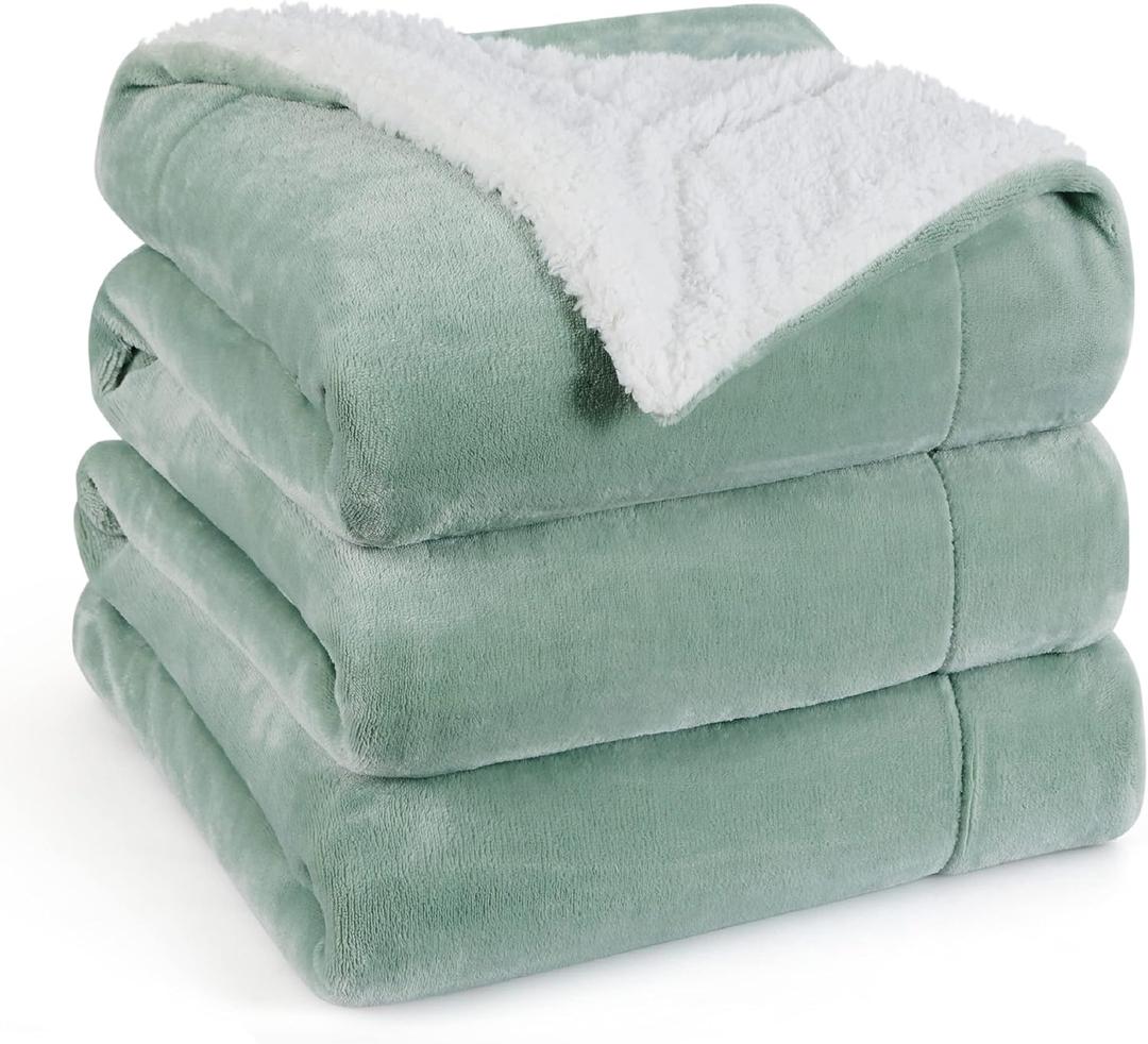 Bedsure GentleSoft Sherpa Fleece Blankets King Size for Bed - Thick and Warm Throw for Women and Men, Soft Fuzzy Plush King Blanket for Winter, Non-Heated, Sage Green, 108x90 Inches