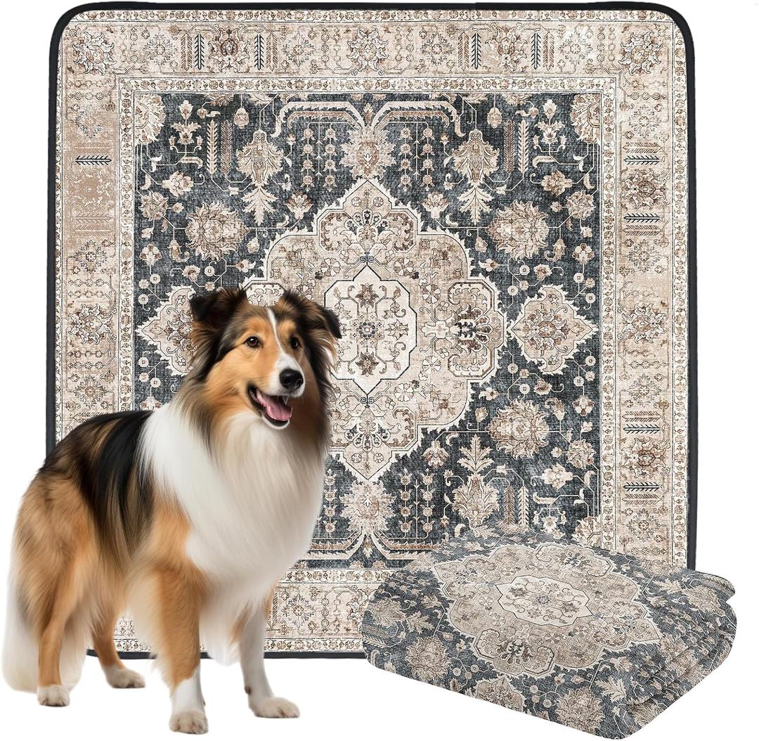 Non-Slip Dog Washable Pee Pads Extra Large 72" x 72", Boho Reusable Pet Training Pad for Playpen, Waterproof Doggie Rug Washable for Puppy Crates, Whelping Pad, Dog Rug Indoor (Dark Navy)