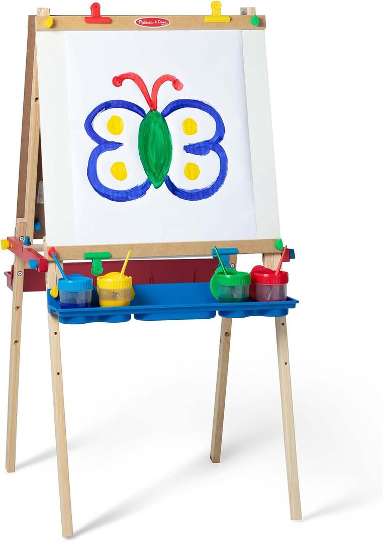 Melissa & Doug Deluxe Wooden Art Easel for Kids with Dry-Erase Board, Chalkboard & Drawing Paper Roller, Folding Double-Sided Toddler Easel, Preschool Learning Toys for Girls & Boys Ages 3+, 47" H x 27" W x 26" L