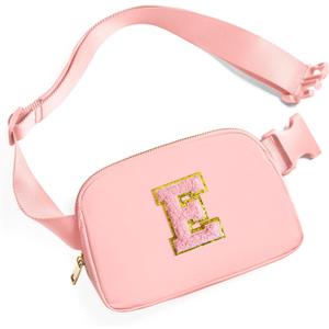 Gitus Belt Bag Fanny Pack Crossbody Bags with Initial Letter Patch Cute Stuff Birthday Gifts for Teenager Girls Trendy Preppy Stuff for Teen Girls Cool Stuff for Teens (Light Pink-E)
