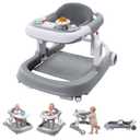 Baby Walker with Wheels, 5-in-1 Foldable Infant Toddler Walker for Boys Girls 6-18 Month,One-Step Fold Structure, 3 Adjustable Heights, Detachable Seat,Push Walker with Speed Control Wheels, Grey