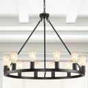 12 Lights Wagon Wheel Chandelier,31.5 inch Black Round Rustic Industrial Vintage Farmhouse Chandeliers for Outdoor Porch High Ceilings Living Dining Room Foyer Entryway