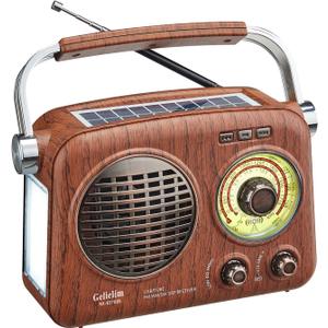 Gelielim Radios Portable AM FM SW,Vintage Radio Bluetooth Speaker with Crystal Clear Sound, Rechargeable Battery Powered, Retro Small Radio with Solar Panel & Flashlight, Gifts for Seniors Elderly (Brown)