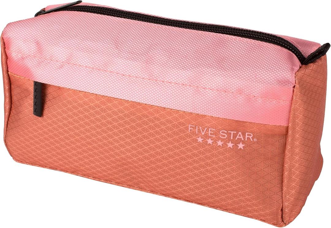 Five Star Pencil Pouch, Pen Case, 9-Pocket Zipper Pouch, Storage Organizer for School Supplies Earbuds Chargers Cables Makeup, Pink/Terracotta