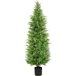 72 in Artificial Cedar Tree One Set, 6FT SEVENLOVE Potted Cedar Tree Topiary Artificial Plant Shrub for Front Porch Home Office Decor (1 6FT)