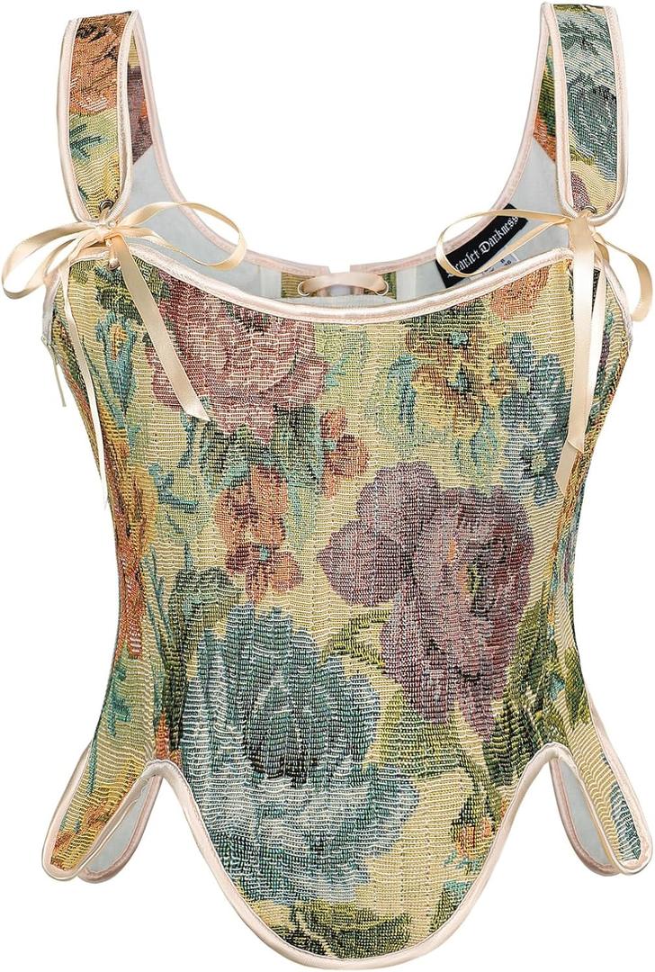 SCARLET DARKNESS Bustier Tops for Women Renaissance Floral Lace Up Bodyshaper Corset with Zipper (M)