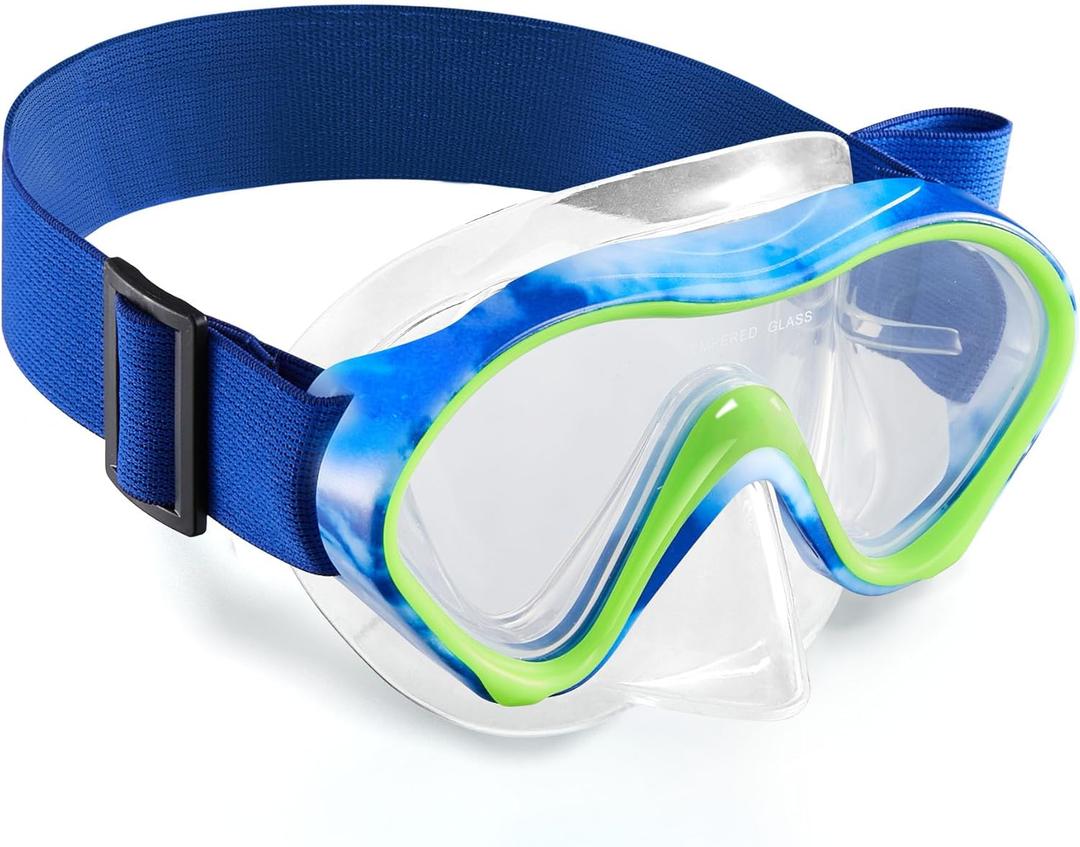 Aegend Kids Swim Goggles Snorkel Diving Mask for Kids Youth 3-15, Knitted Fabric Strap, Anti-Fog 180 Clear View (1 Pack-deep Blue White)