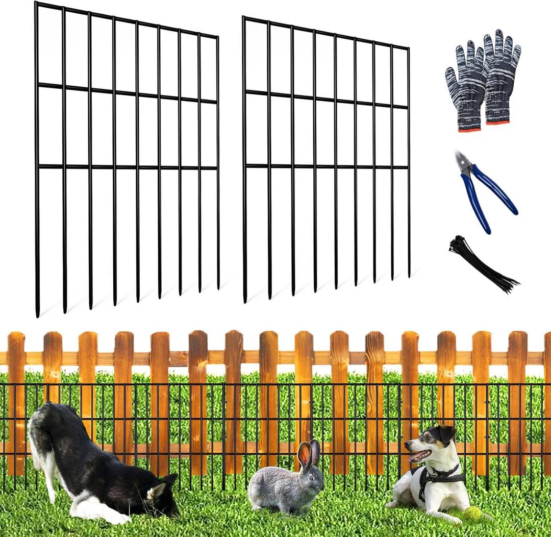 25pcs Garden Fence Animal Barrier 27ft(L) X 17in(H) No Dig Barrier Fencing Dog Rabbits Blocker 9 Vertical Metal Wire Rustproof Border Decorative Fences for Outdoor, Yard, Patio