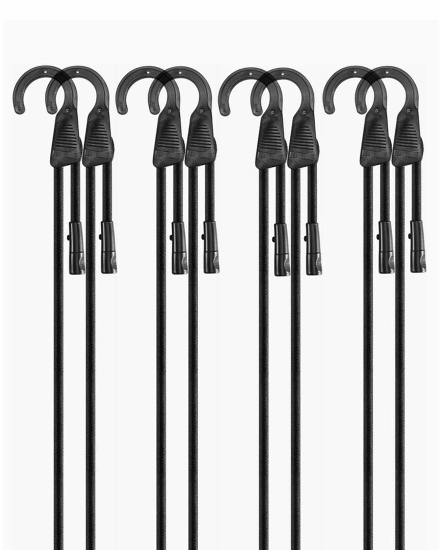 24" Adjustable Bungee Cords with Hooks, Flexibly Adjust from 6.5" to 24", Black Bungee Straps with Superior Elasticity & UV Resistance, Perfect for Cargo, Camping, Tents, Bike, Luggage, etc (9 Pcs)