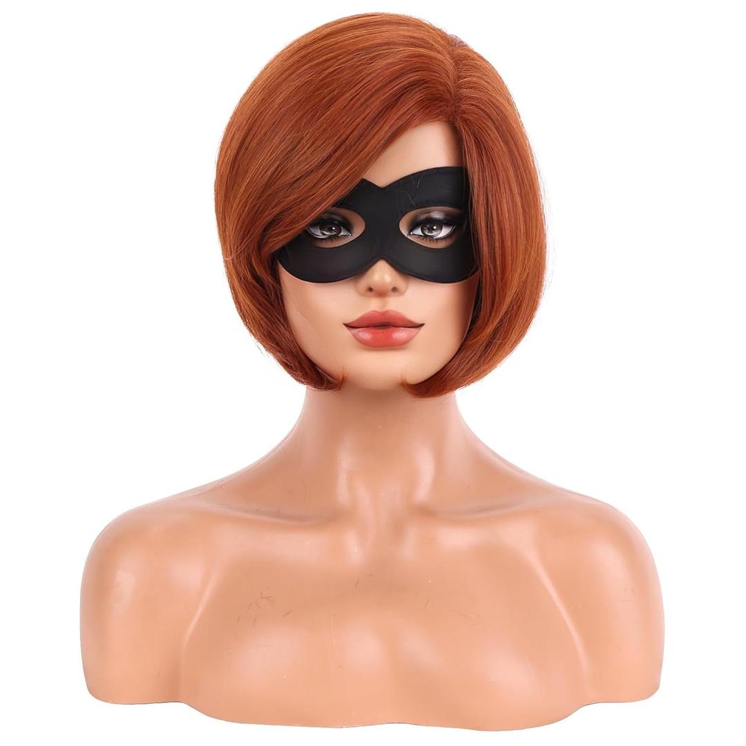 BERON Women Girls Short Bob Straight Dark Orange Wig Halloween Cosplay Wig Anime Costume Party Wigs