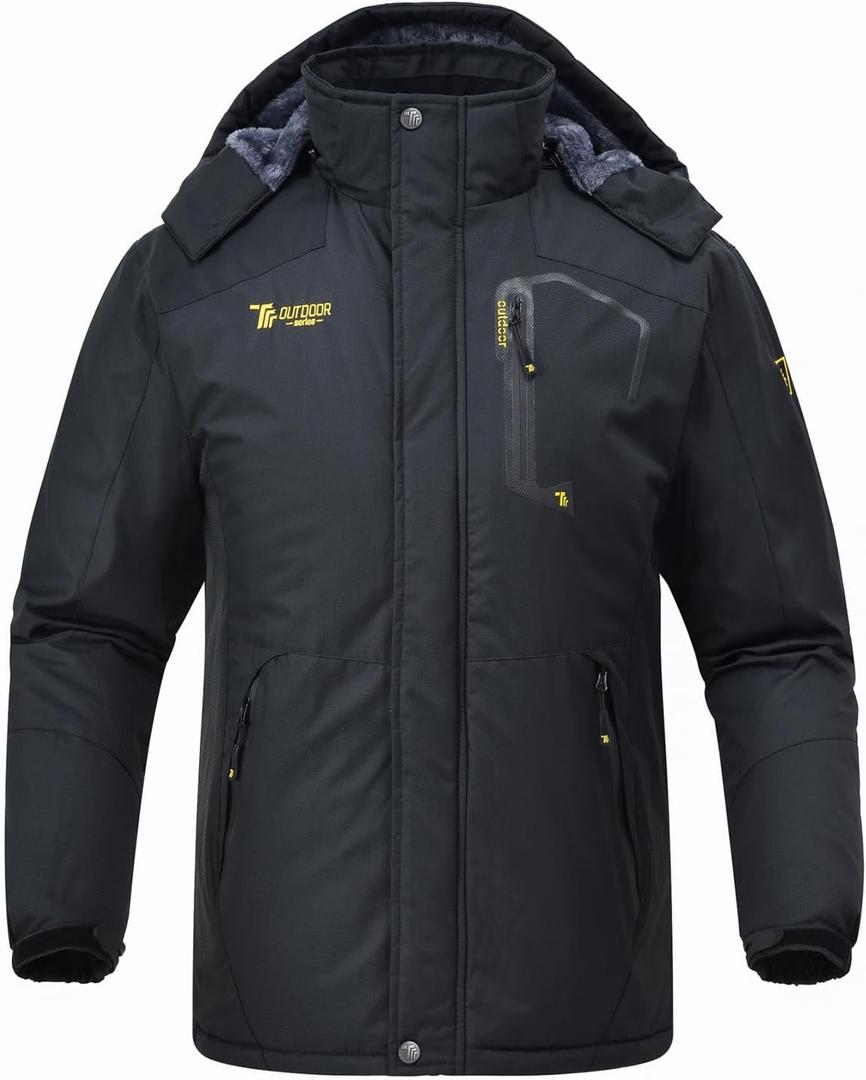 Rdruko Men's Ski Snow Jacket Waterproof Insulated Fleece Outdoor Mountain Hooded Winter Coat (4X-Large, 16-black)