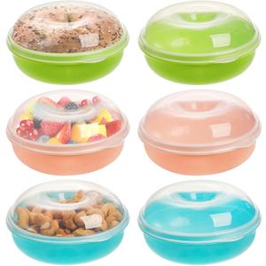 Frcctre 6 Pack Bagel Keeper, Round Bagel Fresh Saver Donut Keeper Holder, Reusable Bagels Storage Container Bagels Fruit Storage Box for Home Kitchen