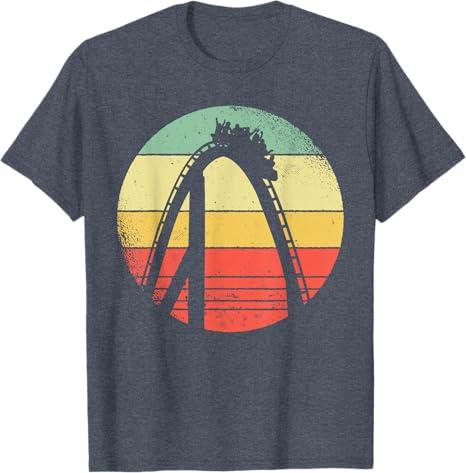 Retro Rollercoaster I Roller Coaster T-Shirt (Small, Heather Blue)