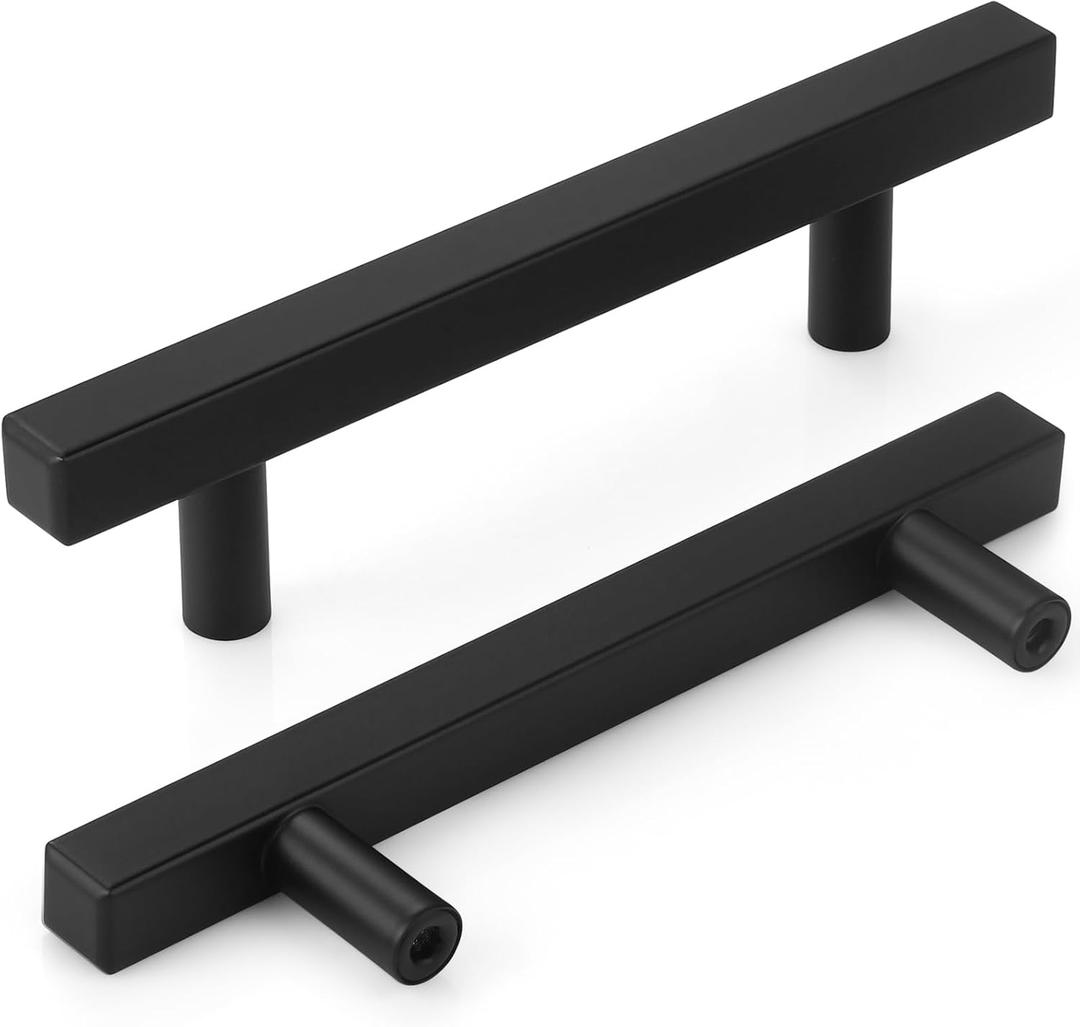 AEEKEL 30 Pack 6 inch Square Cabinet Handles Matte Black Drawer Pulls, 3-3/4" Hole Center Kitchen Handles for Cabinet Pulls, Stainless Steel Cabinet Hardware for Bedroom Bathroom Office