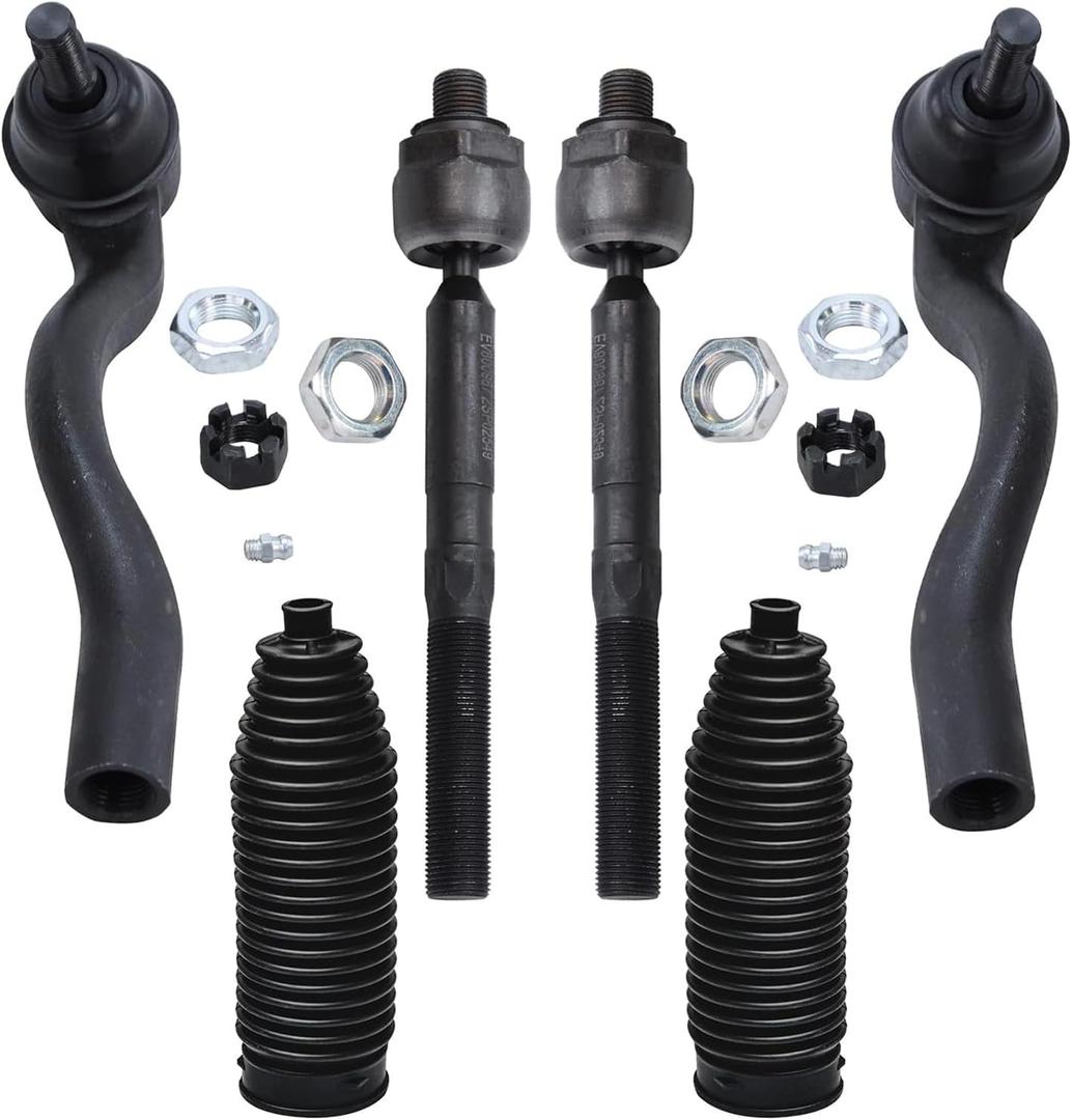 Detroit Axle - Front 6pc Tie Rods Kit for 11-15 Jeep Grand Cherokee Dodge Durango, 4 Tie Rods 2 Rack & Pinion Boots w/Bellows & Locking C-Clamps 2011 2012 2013 2014 2015 Replacement