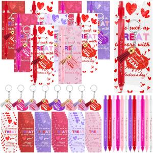 24 Sets Valentines Pens Gift for Coworker Employee Team Staff Office Appreciation Gifts Bulk Heart Keychains with Ballpoint Pens Inspirational Thank You Cards