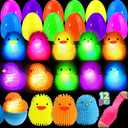 12 Pack Easter Eggs Filled with LED Chick Puffer Balls, Easter Basket Fillers with Light Up Stress Relief Fidget Toys, Filled Easter Eggs for Easter Hunt, Easter Party Favor, Basket Stuffers Fillers
