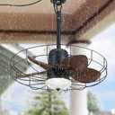 23" Outdoor Gazebo Fan, Plug-in Wet Rated Outdoor Ceiling Fan with Dimmable Light and Memory Remote, Outdoor Hanging Fan For Gazebo, Patio, Waterproof  F234-23IN-BK-Light