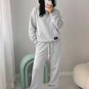 Womens 2 Piece Sweatsuit Set, 2025 Casual Long Sleeve Hoodie with Loose Wide Leg Sweatpants for Fall and Winter (M)
