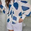 Floerns Women's Button Down Sheer Chiffon Blouse Shirts Long Sleeve Collar See Through Blouse Tops (Large, Blue)