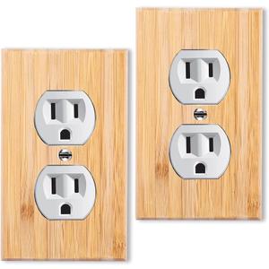 2PC Solid Wood Double hole Outlet Light Switch Plate 4.5" X 2.76" Bamboo Light Switch Cover Quality Raw Wooden Decorative Bedroom Kitchen Home Decor (Double hole Outlet) (Standard Size)