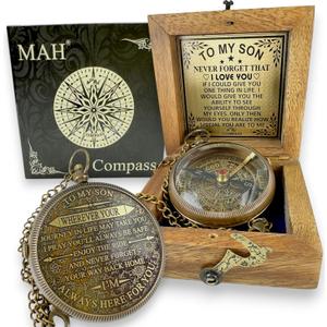 Brass Compass Gift to My Son Never Forget I Love You, Sentimental Keepsake from Mom Dad Grandparents, Inspirational Guidance Compass Gift for Son Graduation Birthday Baptism Confirmation Gift Idea