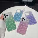 Compatible with iPhone 13 Pro Case, Cute Bow Pattern Gradient Bling Sparkly Aesthetic Transparent Shockproof Slim Durable TPU Phone Case for Women Girls - Blue